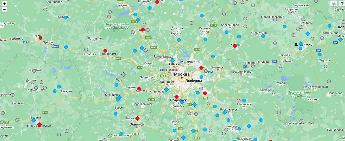 Карта аэродромов вокруг Москвы